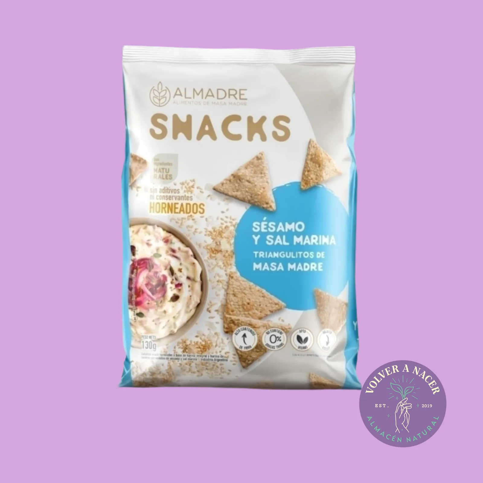 Almadre- Snack Horneado con masa madre- Sal marina y sésamo x 130 gr