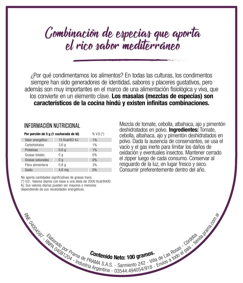 Masala de Especias Italiano Prama x200gr